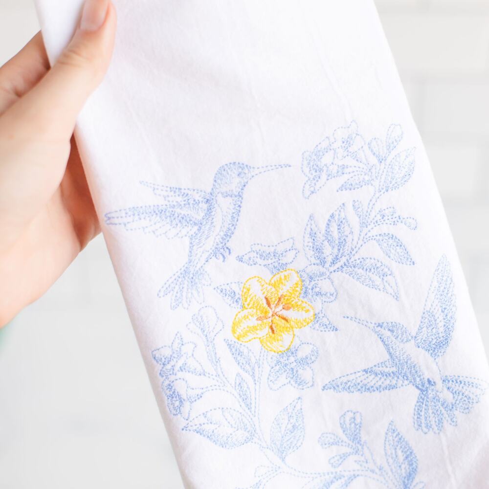 Embroidered Toile Hummingbird Kitchen Tea Towel Home Decor